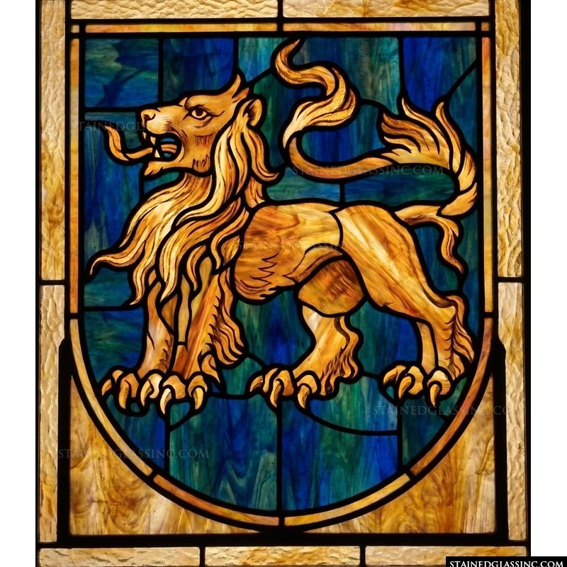 Heraldic Lion in Gold and Cobalt