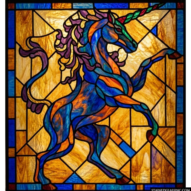 Galloping Unicorn in Amber and Sapphire