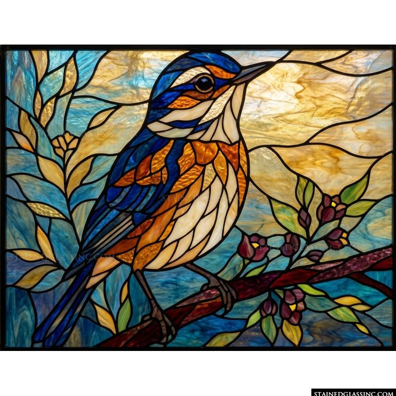 Bluebird Perched on Flowering Branch