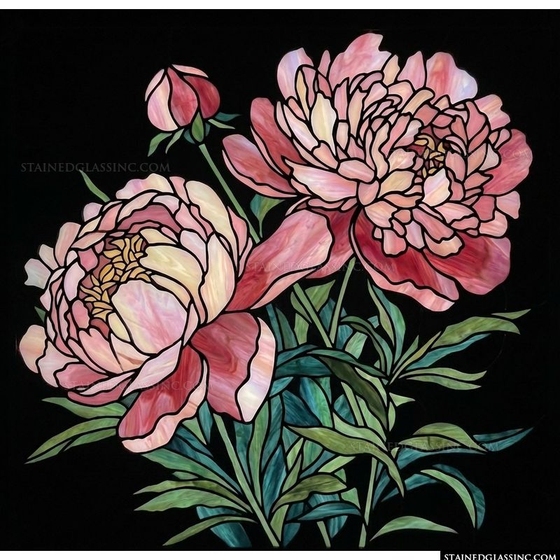 Peony Blossoms in Pink and Teal