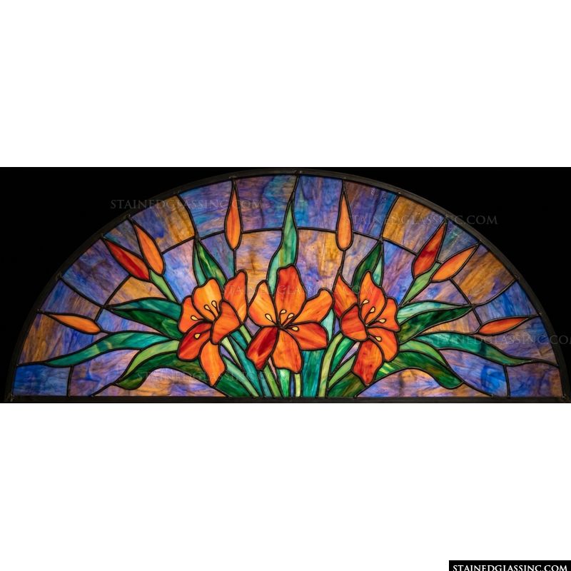 Stained Glass Floral Fan Window