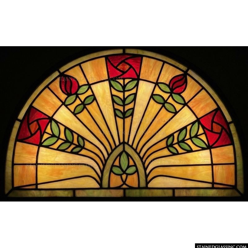 Floral Fan in Amber and Crimson