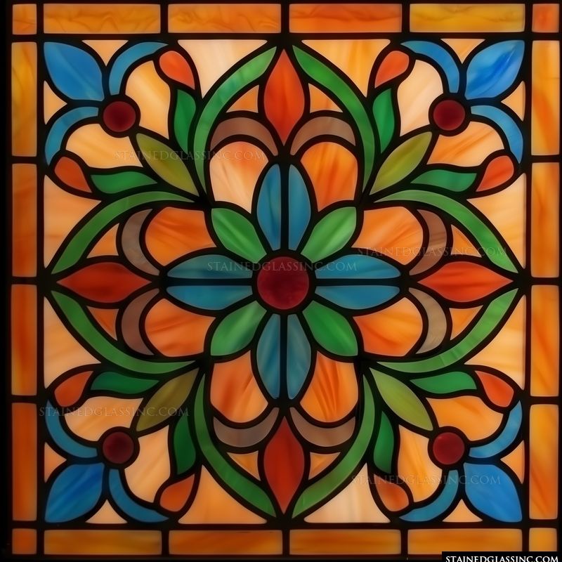 Floral Mandala in Amber and Azure