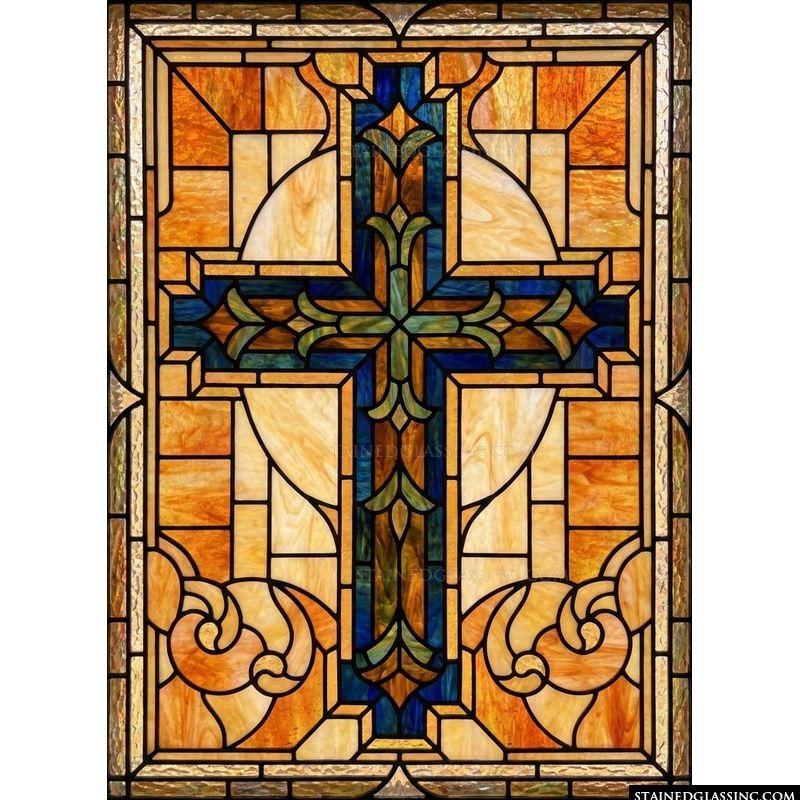 Ornate Cross in Amber and Cobalt