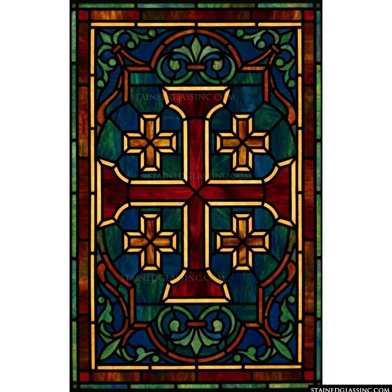 Jerusalem Cross in Deep Crimson and Cobalt