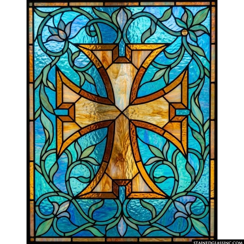 Maltese Cross in Amber and Azure