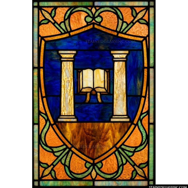 Open Book and Classical Columns Shield
