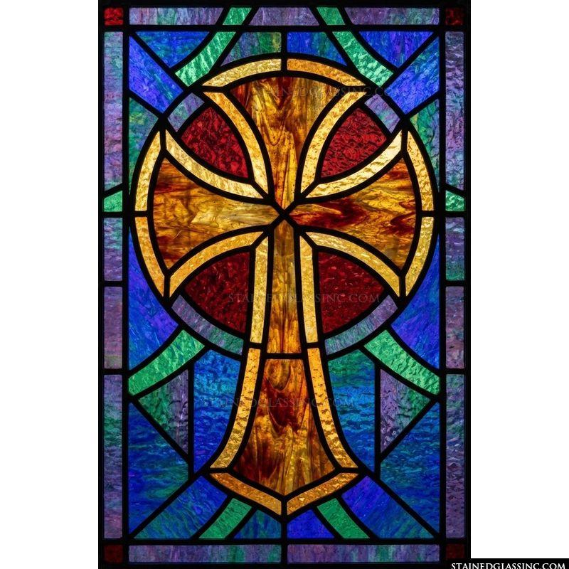 Radiant Celtic Cross in Amber and Crimson