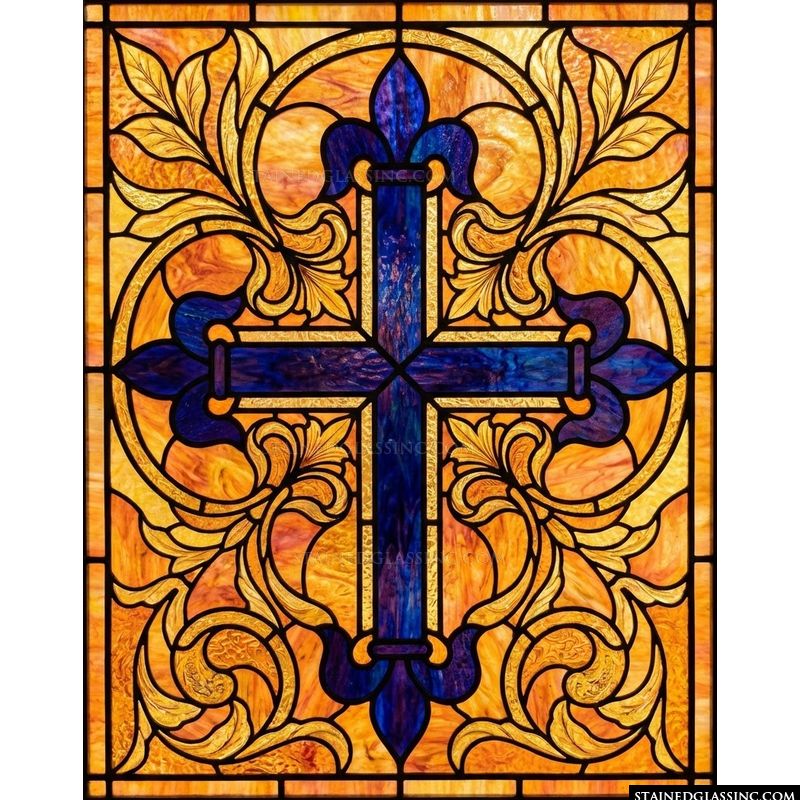 Fleur-de-Lis Cross in Cobalt and Gold