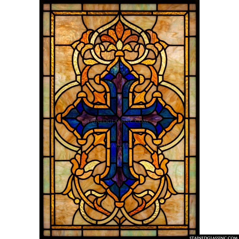 Ornate Royal Blue Cross with Golden Scrollwork