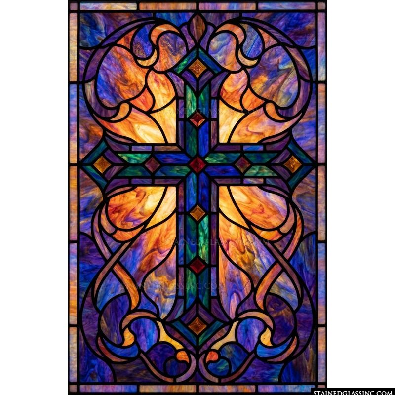 Cross with Amber and Blue Radiant Flourishes