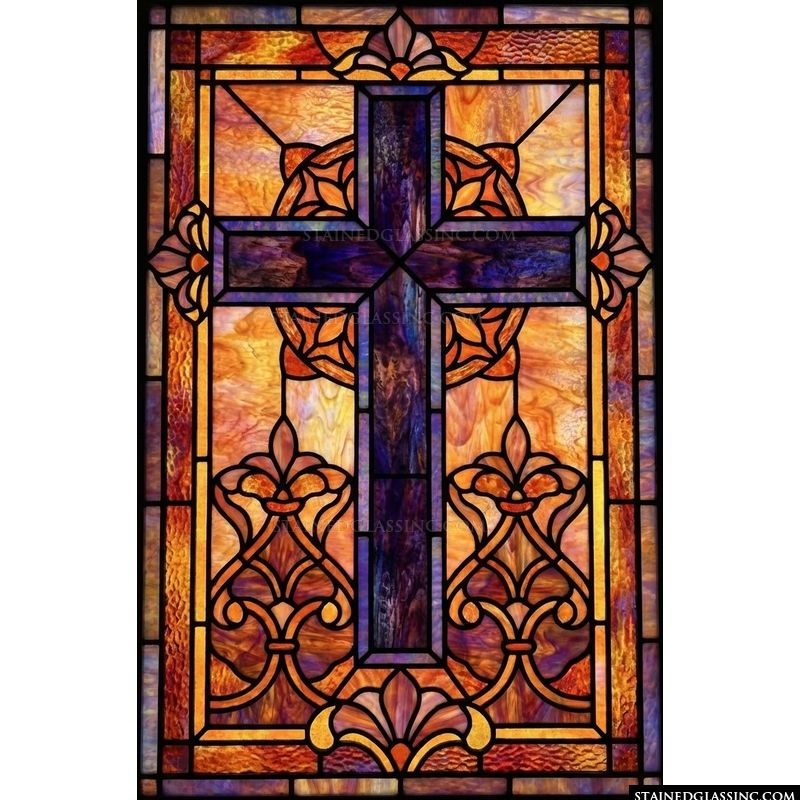 Cross with Fleur-de-Lis Accents in Amber and Cobalt