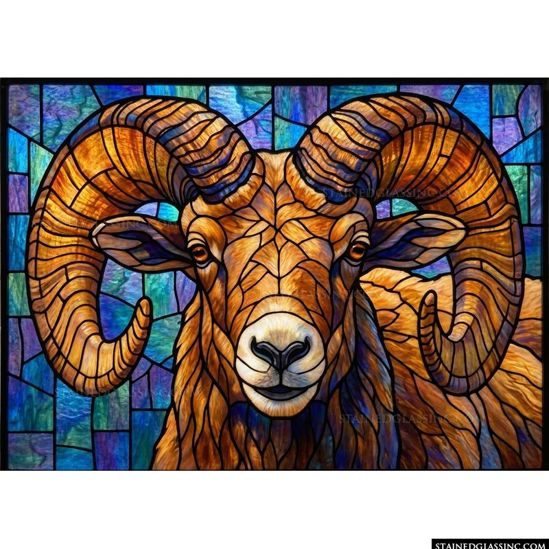 Bighorn Ram Portrait in Amber and Azure