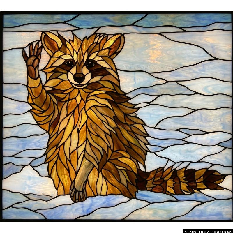 Waving Raccoon in Golden Tones
