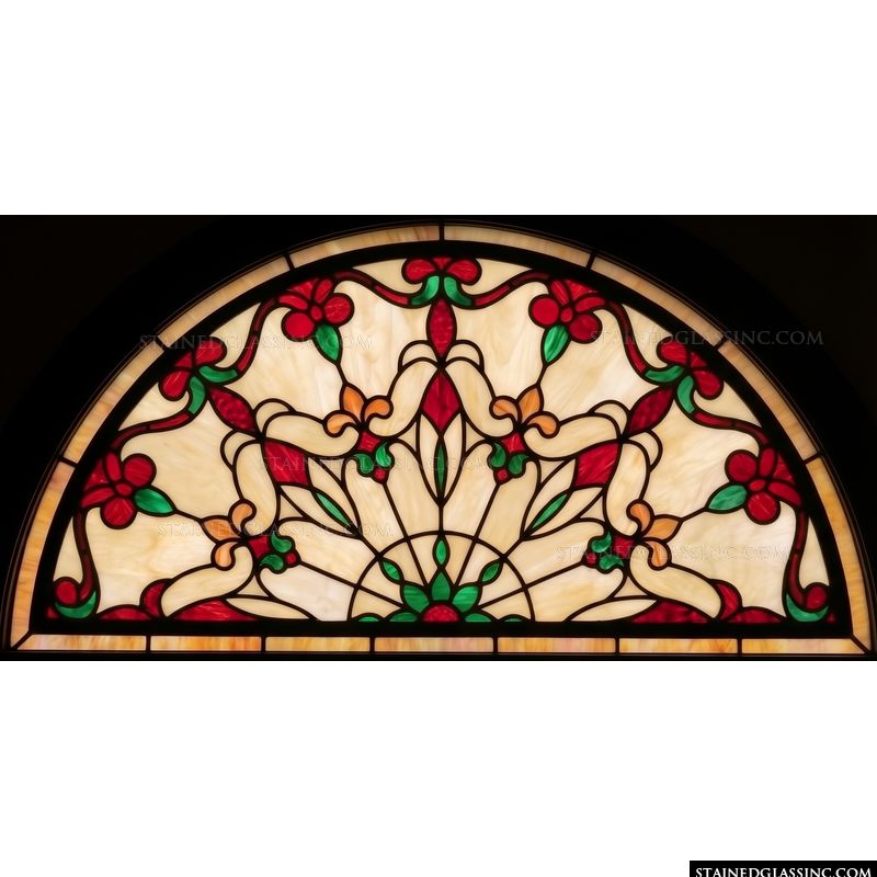 Arched Floral Fan with Crimson and Emerald Accents