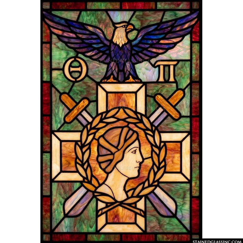 Eagle and Laureled Figure with Crossed Swords