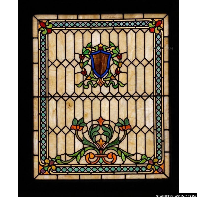 Heraldic Shield with Floral Garland and Scrolls