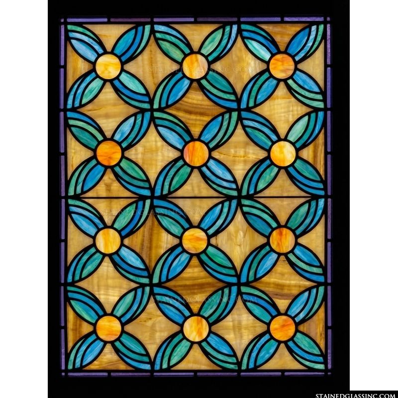 Abstract Floral Lattice in Cobalt and Amber