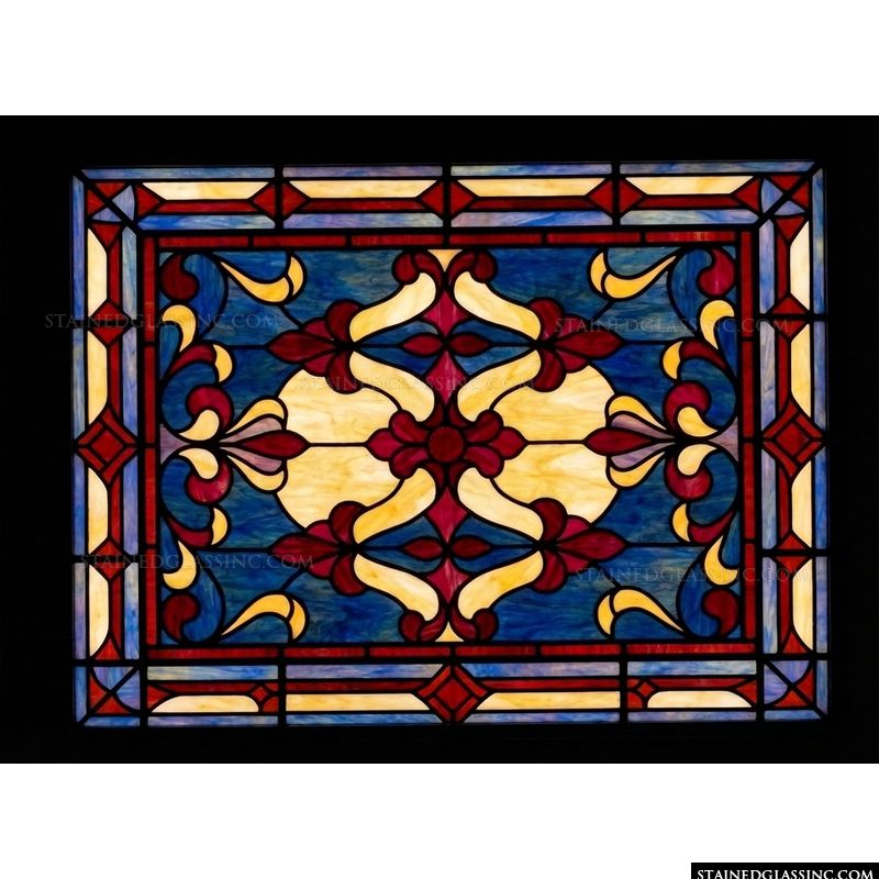 Geometric Floral Motif in Crimson and Cobalt