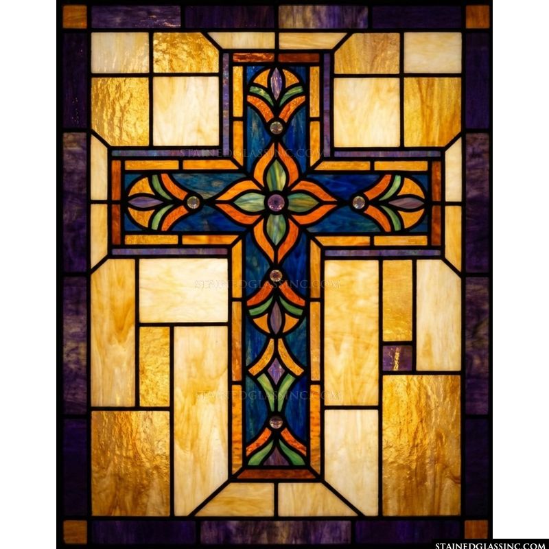 Floral Cross in Cobalt and Gold