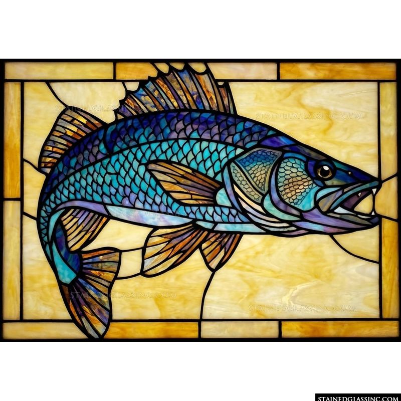 Leaping Fish in Cobalt and Amber