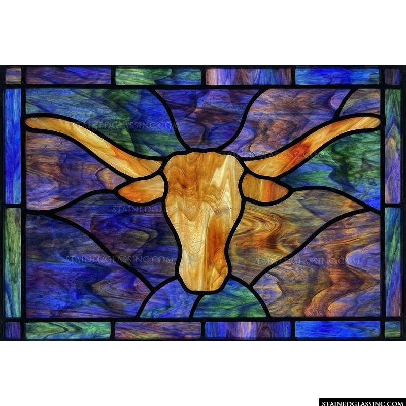 Longhorn Bull Silhouette in Amber and Cobalt