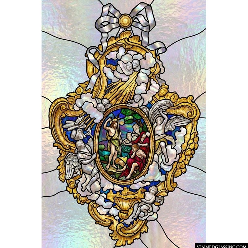 Baptism of Christ in Ornate Gold Cartouche
