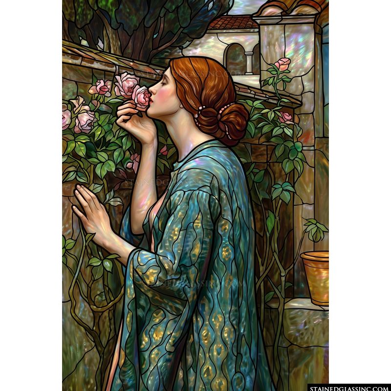 Woman Smelling Roses in a Garden