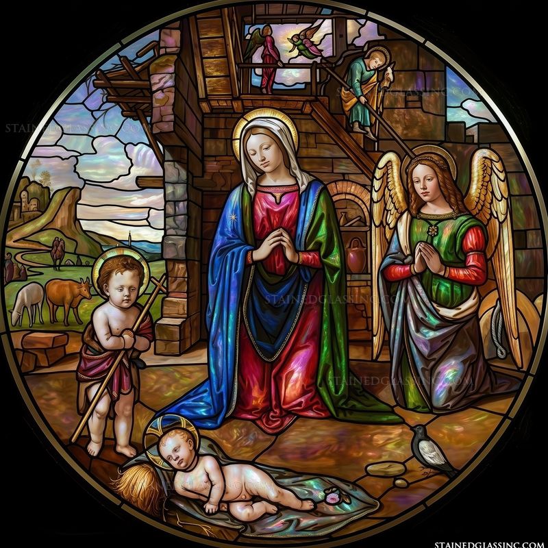 Nativity with Mary, Jesus, and Attending Angels