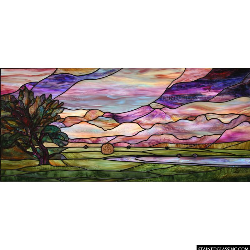 Sunset over Rolling Hills and Meadow