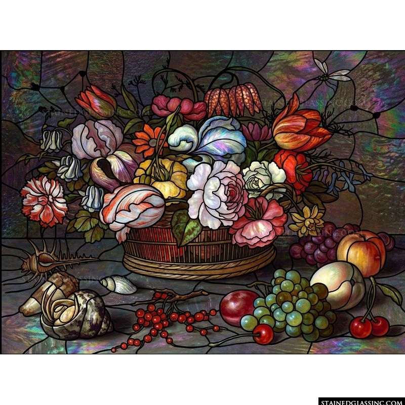 Abundant Harvest Basket with Floral Arrangement