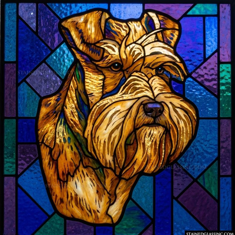 Schnauzer Portrait in Amber and Blue