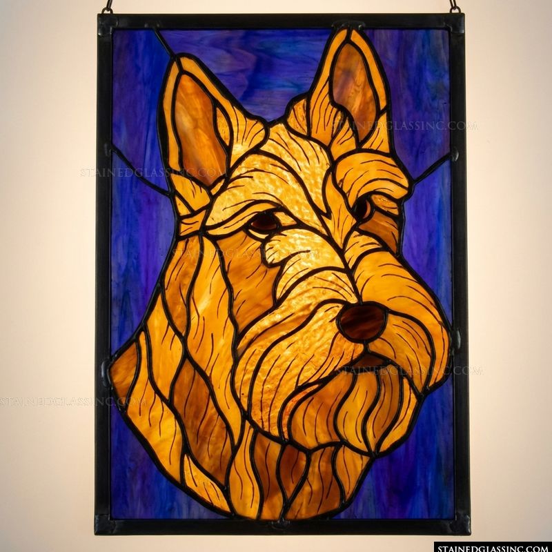 Scottish Terrier Portrait in Amber and Cobalt