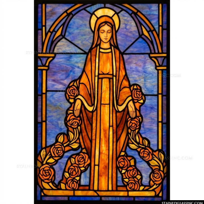 Blessed Mother Mary with Golden Roses