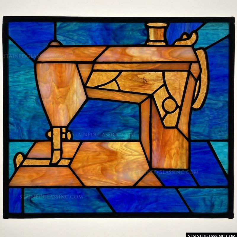 Vintage Sewing Machine in Amber and Cobalt