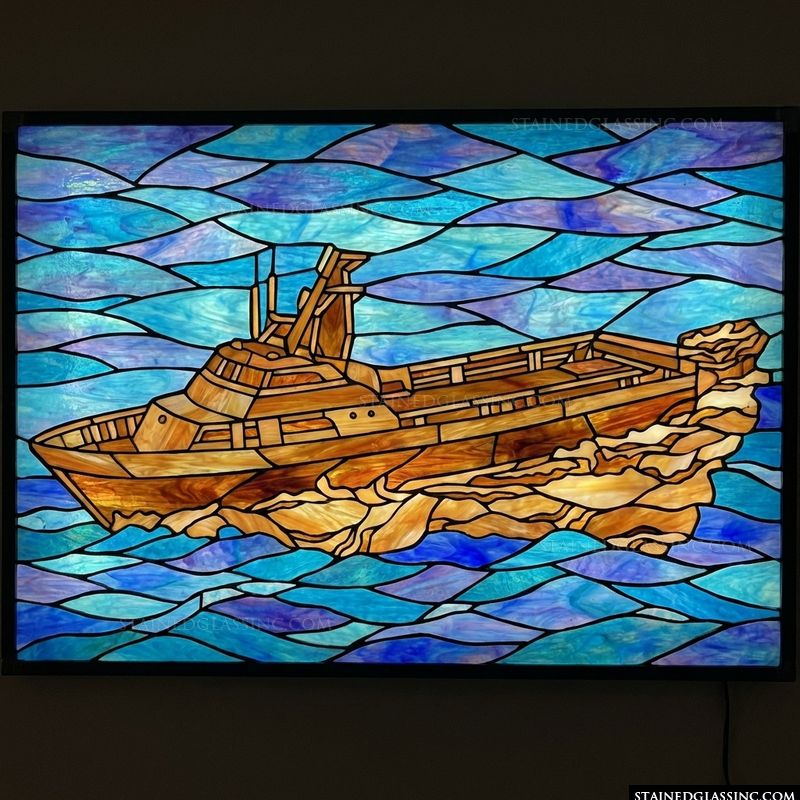 Fishing Trawler on Rushing Blue Waves
