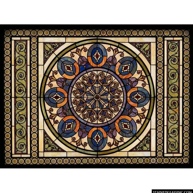 Ornate Circular Medallion in Amber and Cobalt