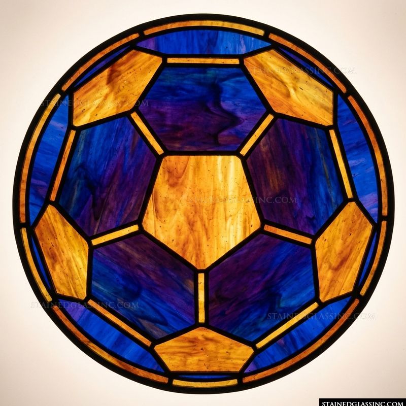 Geometric Soccer Ball Medallion in Cobalt and Amber