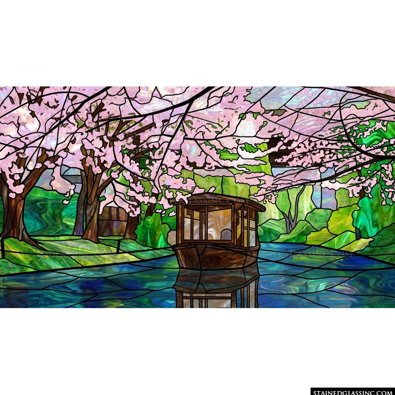 Cherry Blossom Boat on a Quiet River