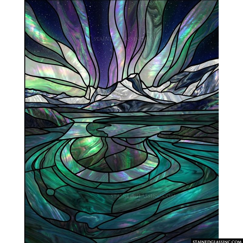 Aurora Borealis over Mountain Lake