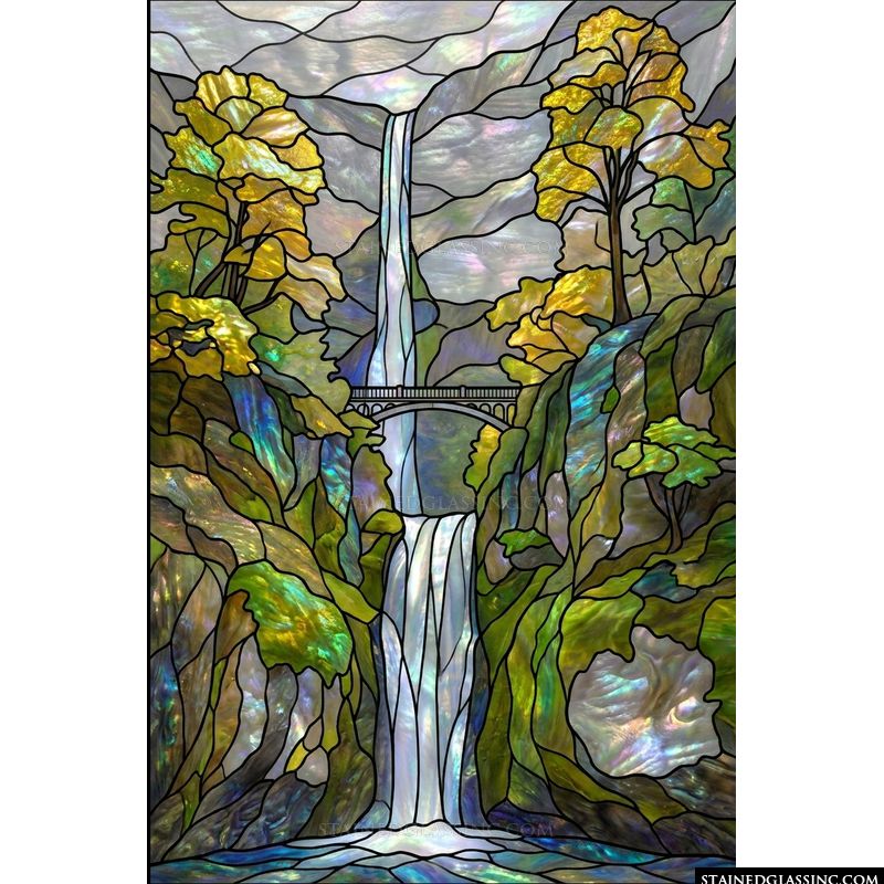 Cascading Falls with Stone Bridge