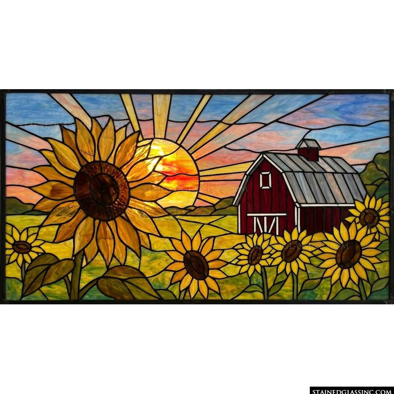 Sunflower Field with Barn