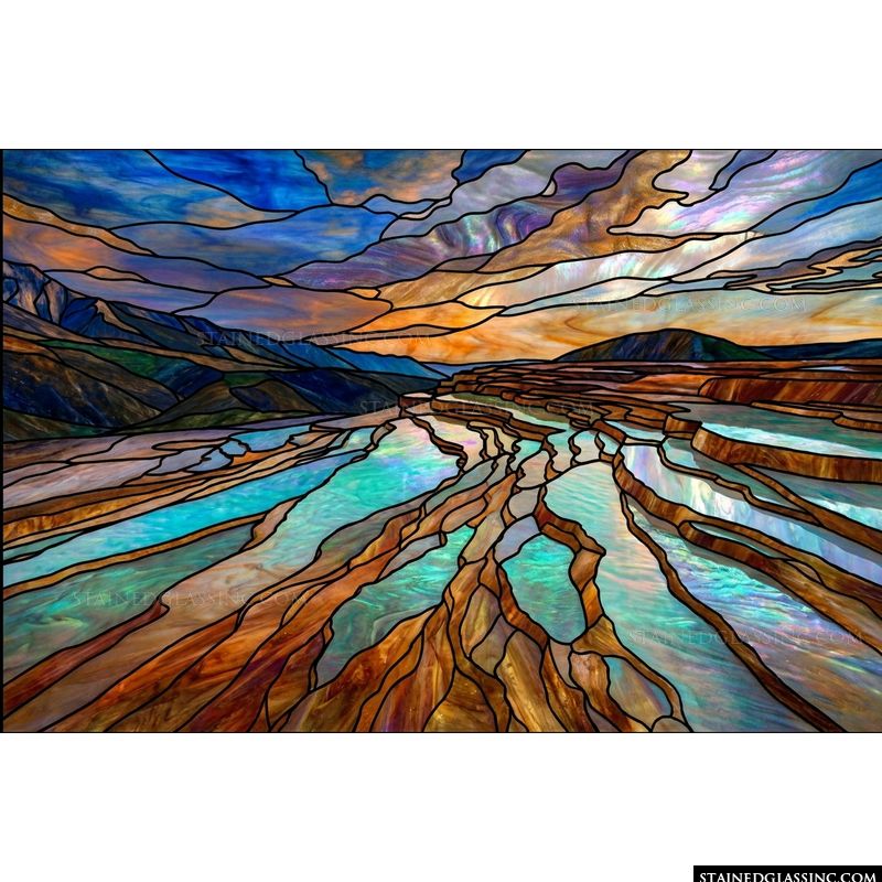 Terraced Geothermal Pools at Sunset