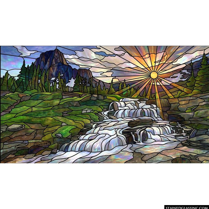 Sunrise Over Mountain Waterfall