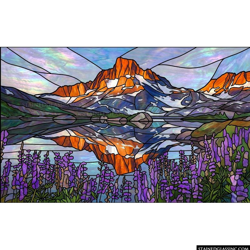 Mountain Peak with Lupine Fields