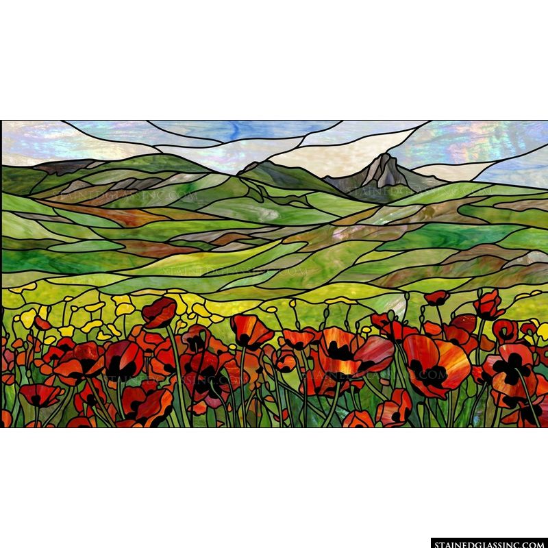 Poppy Fields with Distant Mountains