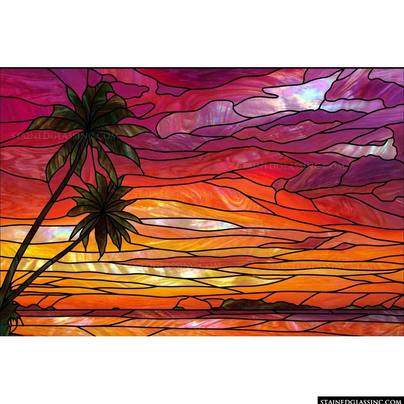 Tropical Sunset with Palm Silhouettes