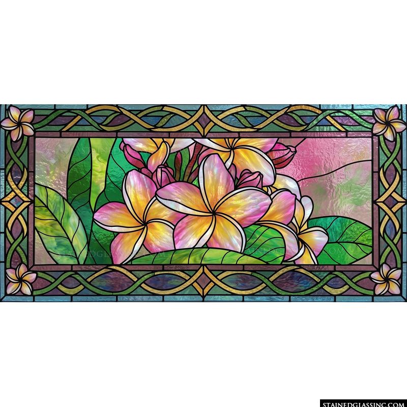 Tropical Plumeria Blooms with Ornate Border