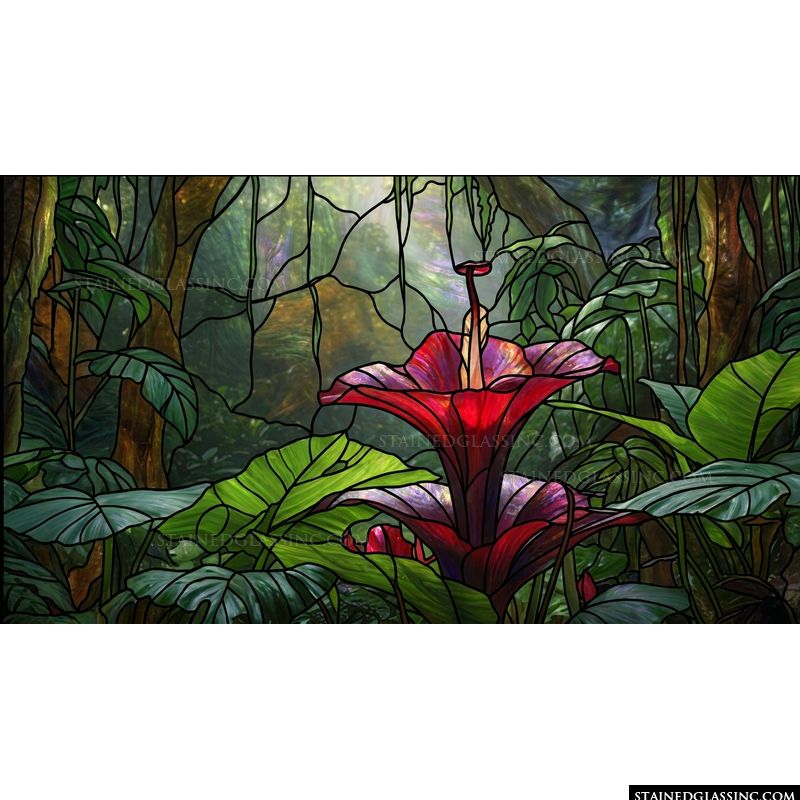 Red Blossom in Lush Foliage