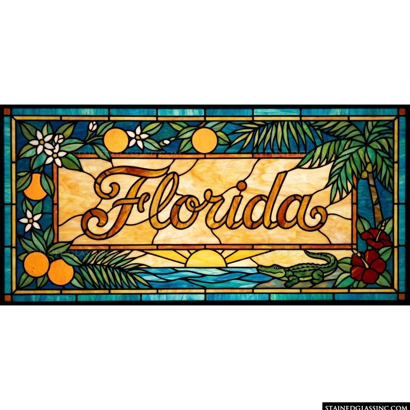 Florida State Motif with Citrus and Wildlife